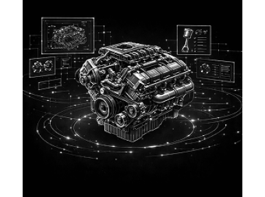BIM software and design standard alignment phase displaying a detailed 3D CAD schematic model of a V8 engine block.