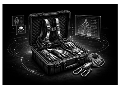 Industrial engineering project execution step featuring an open heavy-duty tool case with mechanical components and rigging equipment.